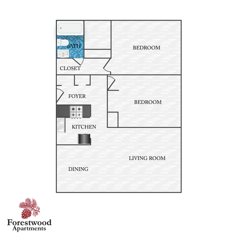 2 Bedroom 1.5 Bathroom Floorplan at Forestwood