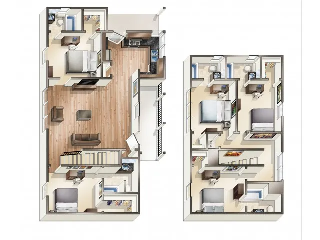 E1 - 5 Bedroom | The Cottages of Hattiesburg | USM Apartments