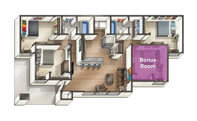 C1 Floor Plan | 3 Bdrm Floor Plan | Hawks Landing | Oxford Ohio Apartments