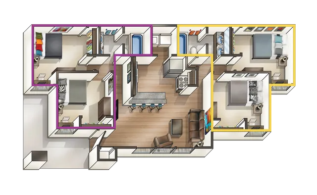 B3 Floor Plan | 2 Bdrm Floor Plan | Hawks Landing | Oxford Ohio Apartments