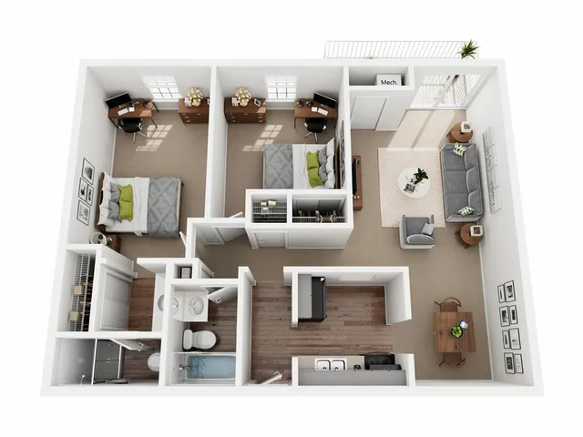B3 Floor Plan | 2 Bedroom | University Hills | Toledo OH Student Apartments