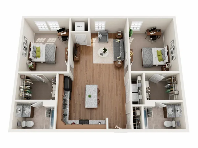 B4 Floor Plan | 2 Bedroom | University Hills | Toledo OH Student Apartments