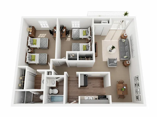 B3DO Double Occupancy | 2 Bedroom | University Hills | Toledo OH Student Apartments