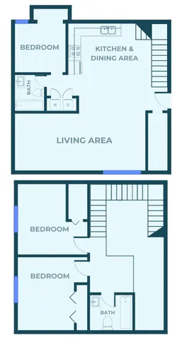 Modern two-story floor plan showcasing 3 bedrooms, 2 baths, a spacious living area, and open kitchen with dining space, ideal for comfortable family living.
