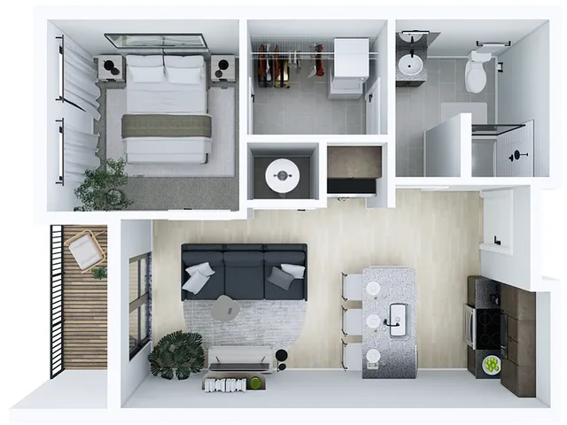 1A 1br, 1ba Floorplan