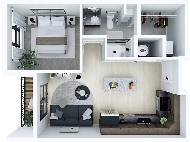 1A-1 1br, 1ba Floorplan