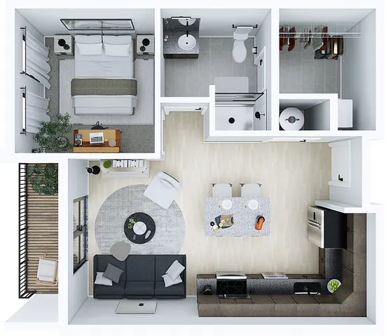 1B Floorplan - 584 SF