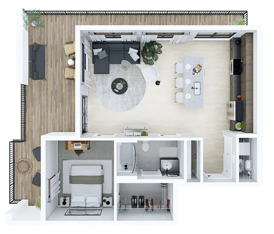1E Floorplan - 767 SF