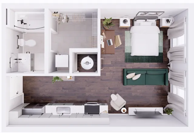 3D Floorplan - 483 Sqft