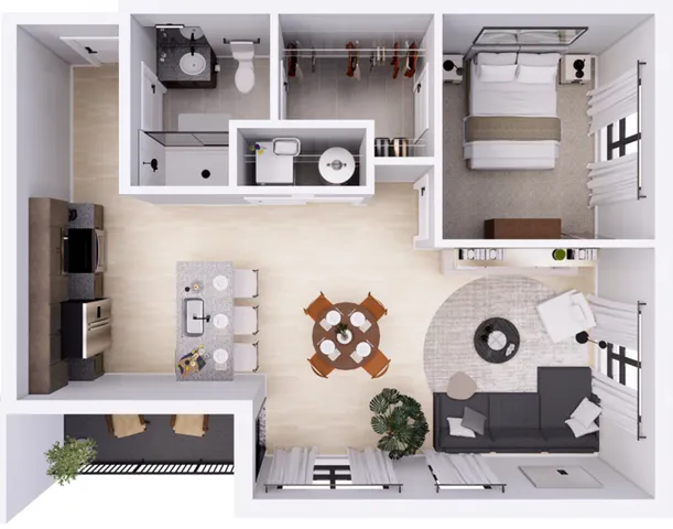 1D Floor plan 760 SF