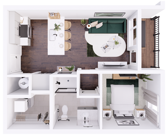 3D Floorplan - 535 Sqft