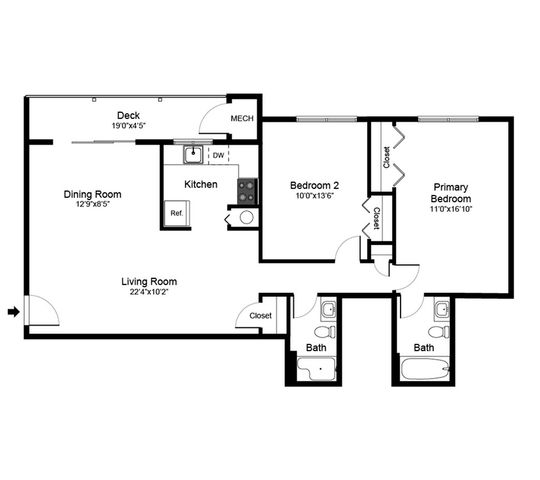 Red Oak Acres 2 Bed 2 Bath Floorplan