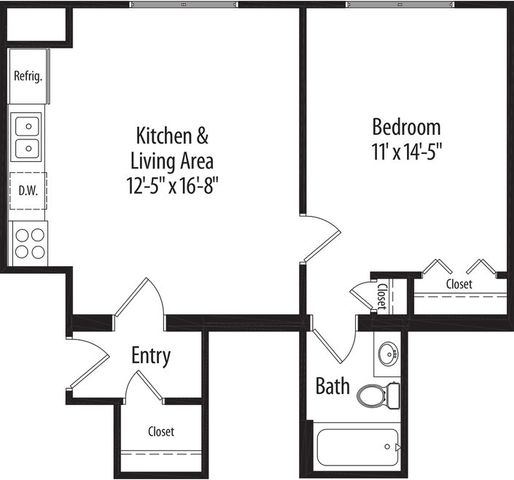 I J K one bedroom unit floor plan