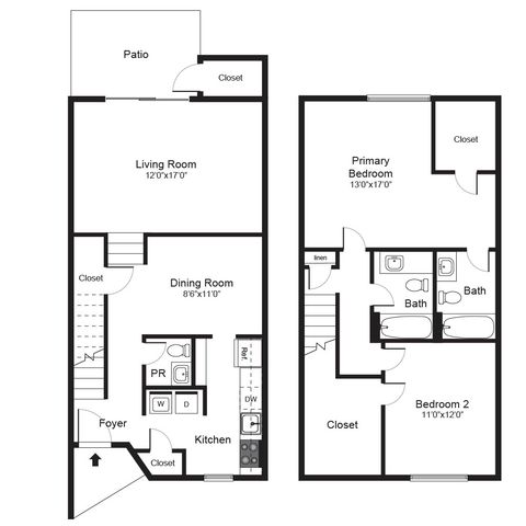 2 Bedroom Townhome Floorplan