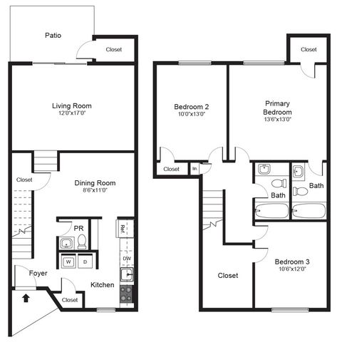 3 Bedroom Townhome Floorplan
