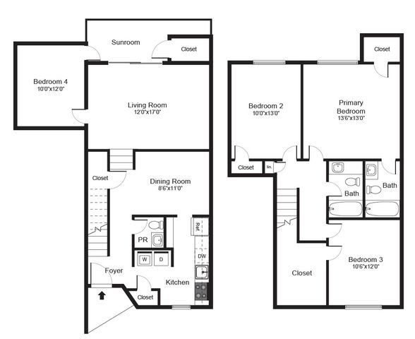 4 Bedroom Townhome Floorplan