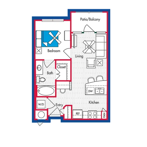 1 Bedroom, 1 Bath Floor Plan (A1) | Apartments in Oxford, MS | Domain Oxford