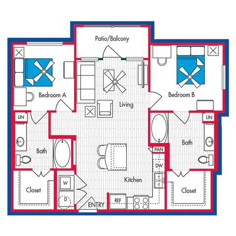 2 BEDROOM, 2 BATH Floor Plan B2A