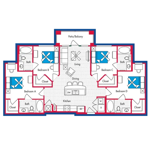 4 BEDROOM, 4 BATH Floor Plan D1
