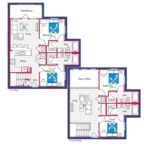 4 Bedroom, 4 Bath Floor Plan (D2)