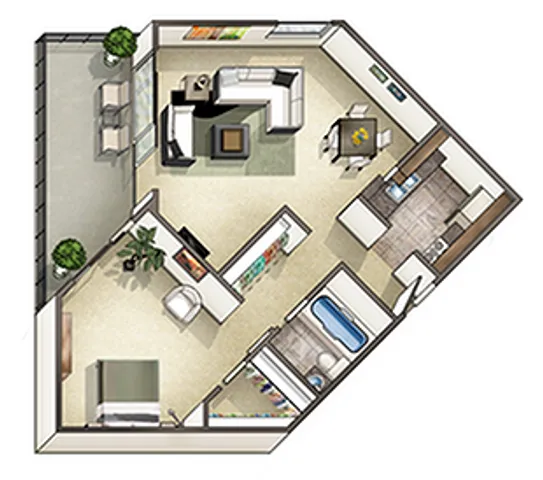 1x1 Floor Plan | Creekwood Apartments