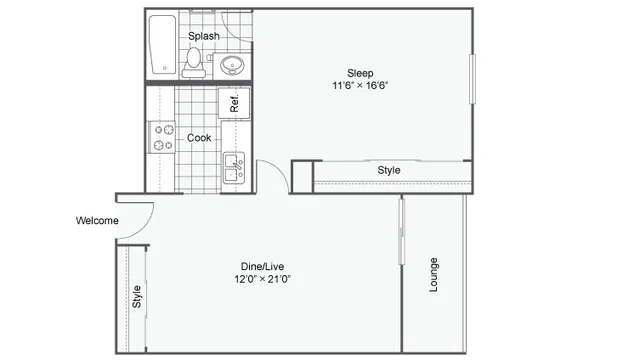 floor plan of one bedroom