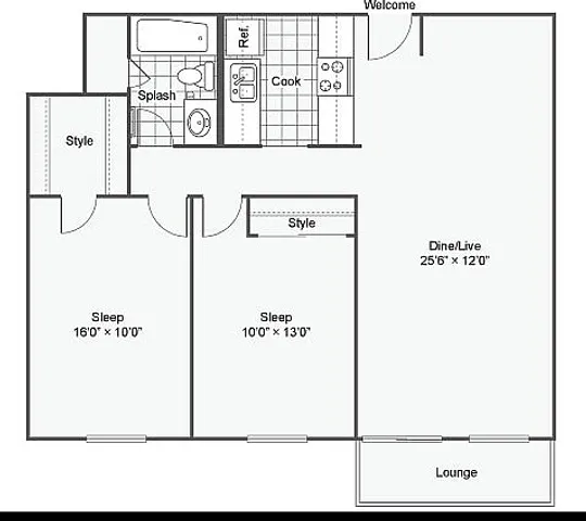 Lilac floor plan of two bedroom
