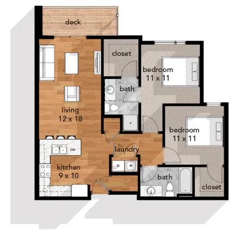Two Bedroom Two Bathroom Floor Plan