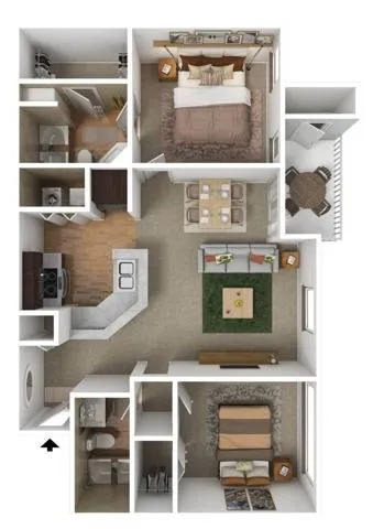 Two Bedrooms | Two Bathrooms | 996 sqft | Patio/Balcony | Full-Size Washer/Dryer Connections | Open Kitchen