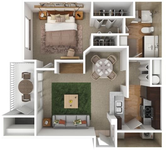 One Bedroom | 721 sqft | Balcony/Patio | Full-Size Washer/Dryer Connections | Additional Storage
