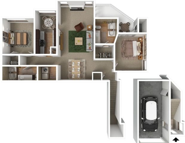 Two Bedroom | Two Bathroom | 1168 sqft | Attached Garage | Balcony | Fireplace | Full-Size Washer/Dryer Connections