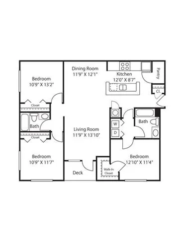 3 Bedroom | 2 Bath | 1240 SF