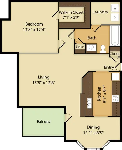 1 Bedroom | 1 Bath | 805 SF