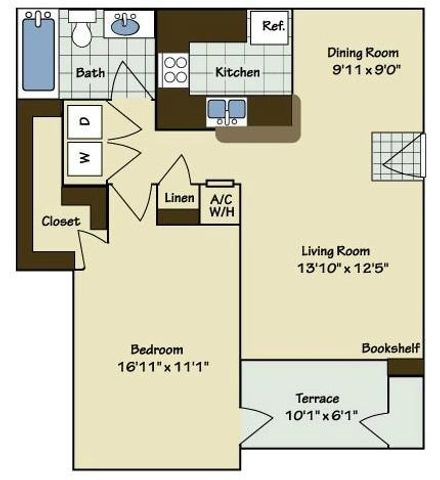 1 Bedroom | 1 Bath | 844 SF