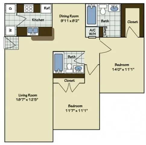 2 Bedroom | 2 Bath | 1015 SF