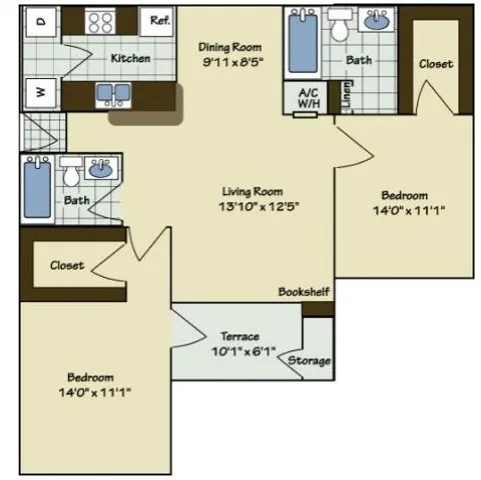 2 Bedroom | 2 Bath | 1020 SF