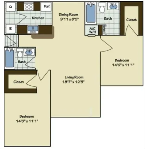 2 Bedroom | 2 Bath | 1051 SF