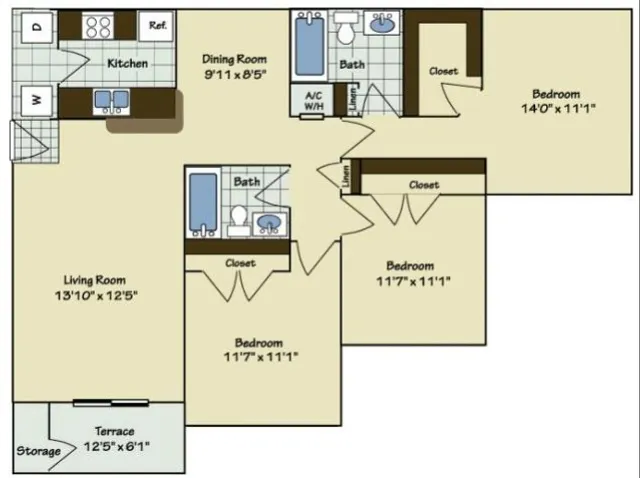 3 Bedroom | 2 Bath | 1168 SF