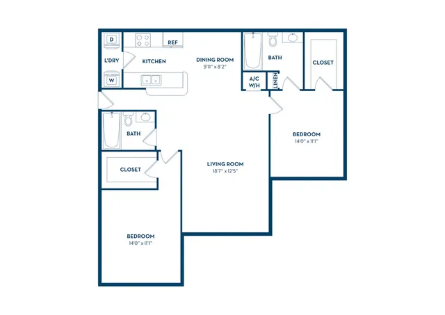 2 Bedroom | 2 Bath | 1051 SF
