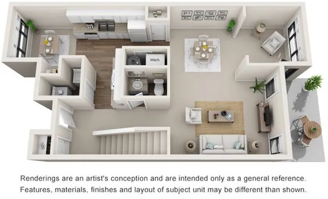 Two Bedroom Townhouse Floor Plan Image - Level 1