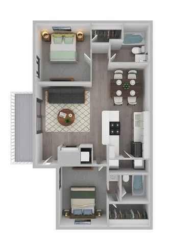 3D Two Bedroom Floor Plan Image