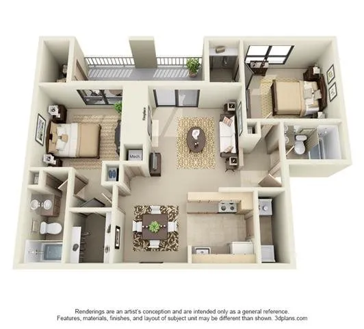 B1 | 2BD, 2BA | 1039SF