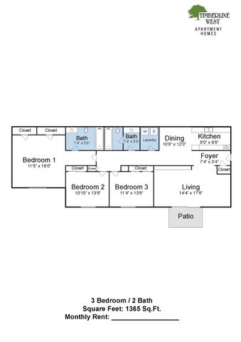 three bedroom floorplan