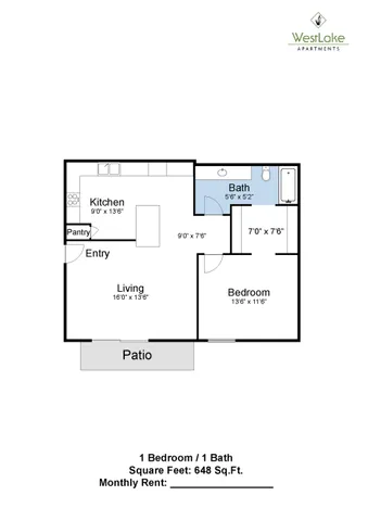 1 Bedroom, 1 Bathroom