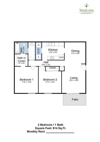 2 Bedroom, 1 Bath