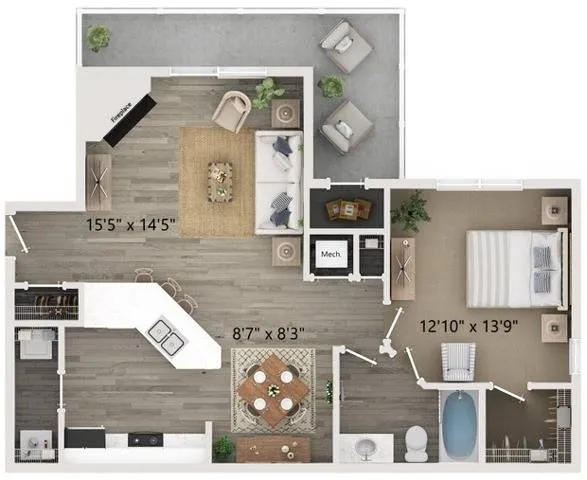 One bedroom one bath floor plan
