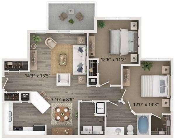 Two bedroom one bath floor plan