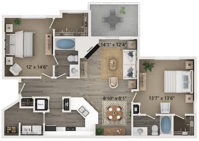 B2 Two bedroom Floor Plan