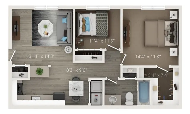 Two Bedroom Two Bath Floor Plan