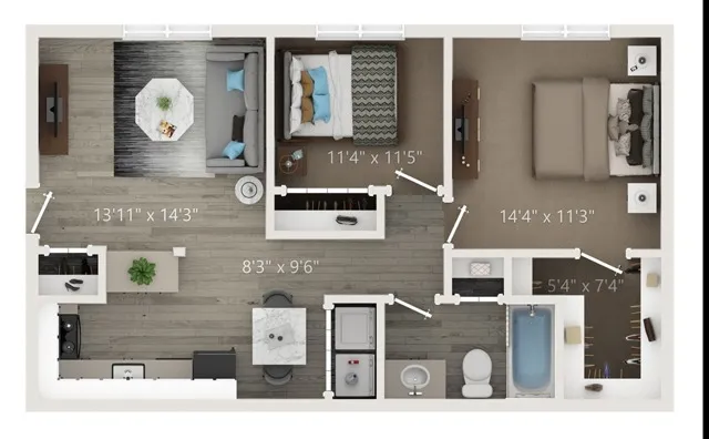 Two Bedroom Two Bath Floor Plan